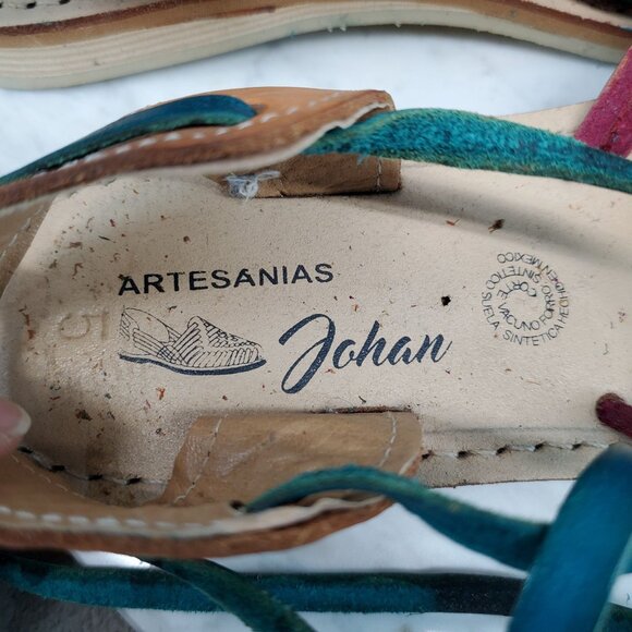 Johan Shoes Womens UK 5 US 7 Multicolor Leather Hurache Ankle Wrap Sandals - Picture 8 of 10